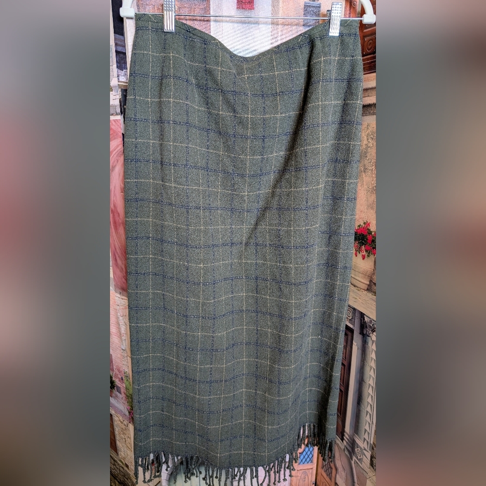 Kasper Green Checkered Midi Skirt NWOT